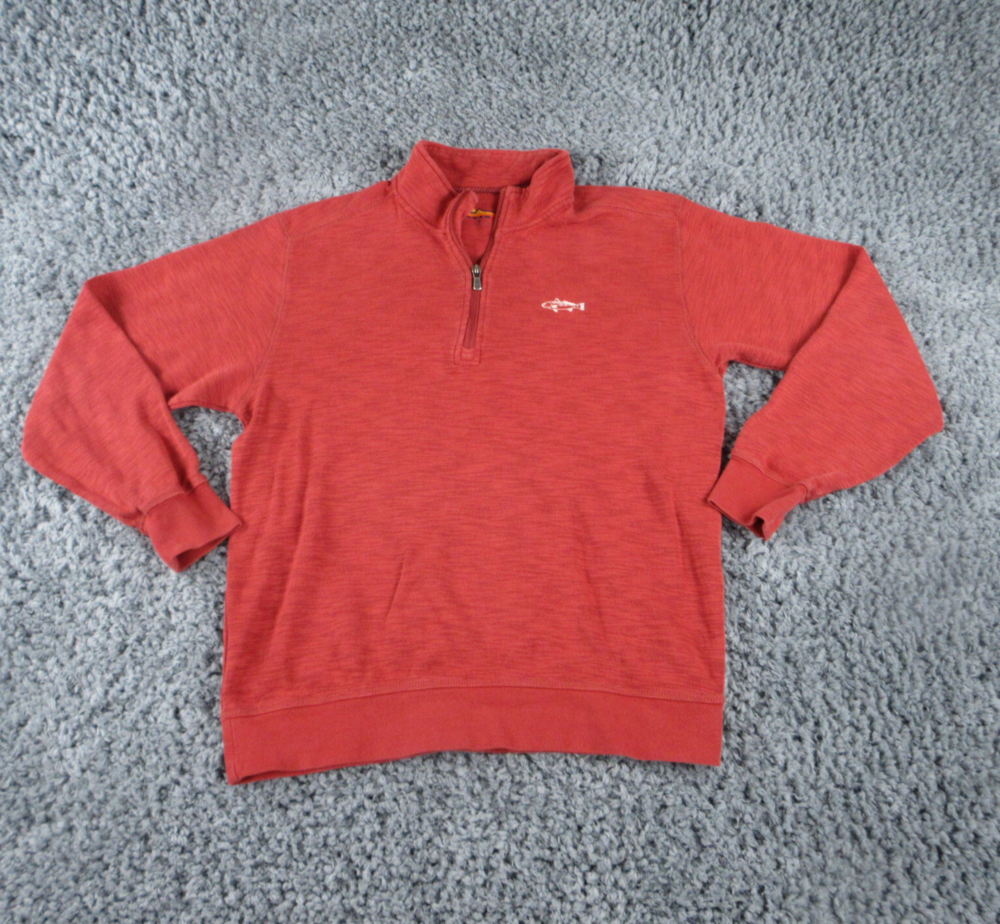 Orvis Sweater Mens Medium Red Long Sleeve 1/4 Zip Pullover